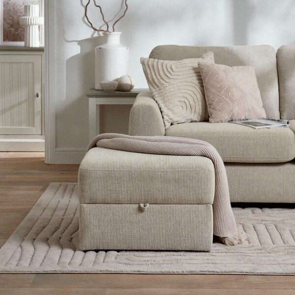 Biscuit Fabric Sofas - Storage Footstool - Ludlow Range - Oak Furnitureland