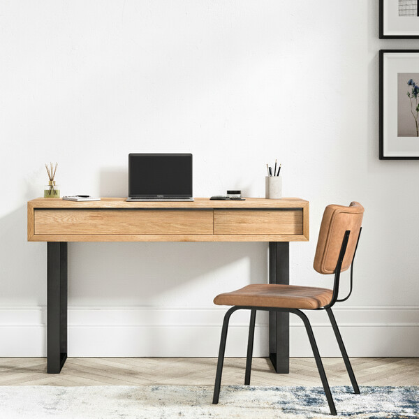 Natural Solid Oak & Metal Desks - Desk - Maine Range - Oak Furnitureland