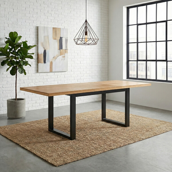 Natural Solid Oak & Metal Dining Tables - 8-10 Seater Extendable Dining Table - Maine Range - Oak Furnitureland