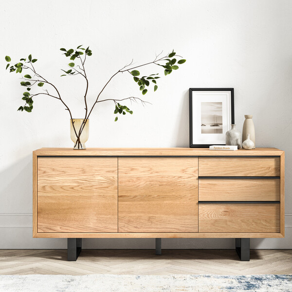 Natural Solid Oak & Metal Sideboards - Extra Large Sideboard - Maine Range - Oak Furnitureland