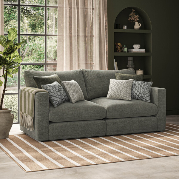 Olive Green Fabric Sofas - Modular 2 Seat Sofa - Malvern Range - Oak Furnitureland