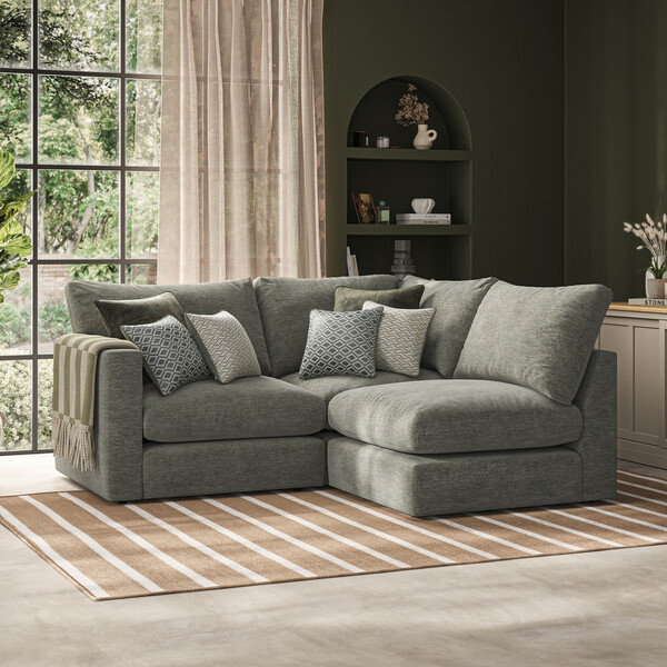 Olive Green Fabric Sofas - Modular 3 Seat Left Hand Corner Sofa - Malvern Range - Oak Furnitureland