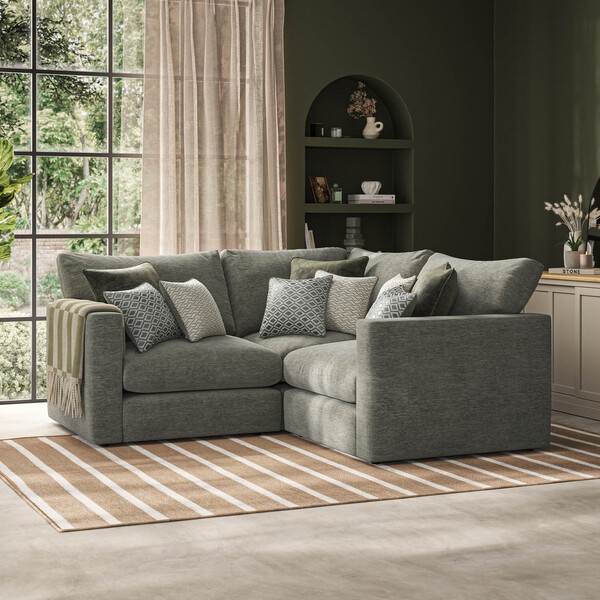 Olive Green Fabric Sofas - Modular 3 Seat Corner Sofa - Malvern Range - Oak Furnitureland