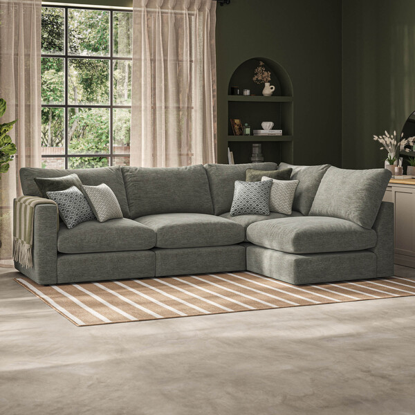 Olive Green Fabric Sofas - Modular 4 Seat Left Hand Corner Sofa - Malvern Range - Oak Furnitureland
