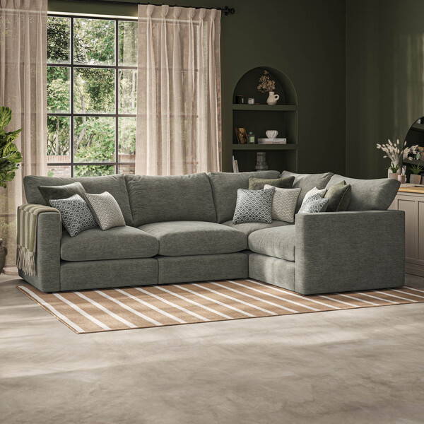 Olive Green Fabric Sofas - Modular 4 Seat Corner Sofa - Malvern Range - Oak Furnitureland