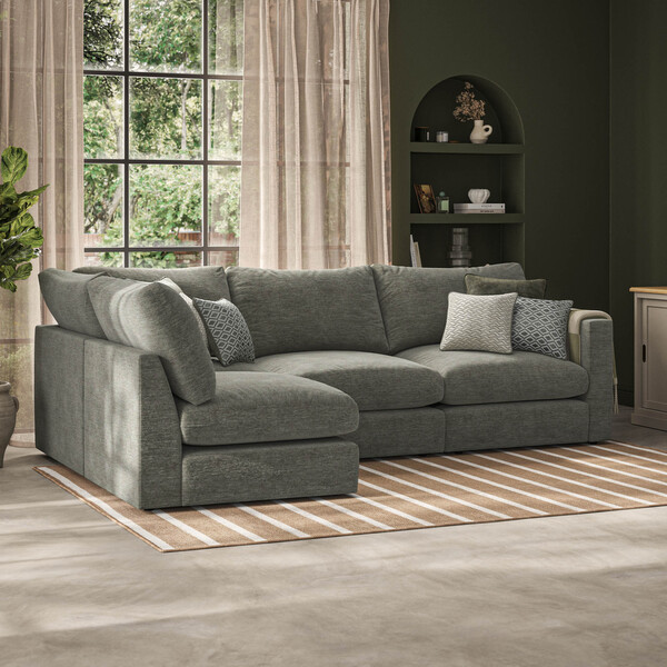 Olive Green Fabric Sofas - Modular 4 Seat Right Hand Corner Sofa - Malvern Range - Oak Furnitureland