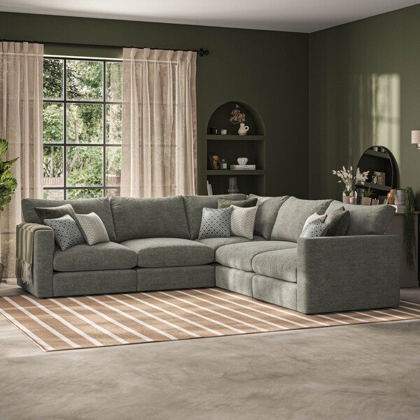Olive Green Fabric Sofas - Modular 5 Seat Corner Sofa - Malvern Range - Oak Furnitureland