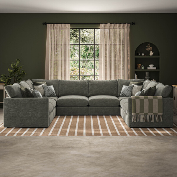 Olive Green Fabric Sofas - Modular 8 Seater U-Shape Sofa - Malvern Range - Oak Furnitureland
