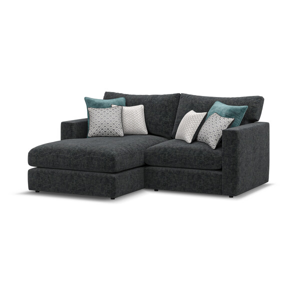 Charcoal Fabric Sofas - 2 Seater Left Hand Compact Chaise Sofa - Malvern Range - Oak Furnitureland