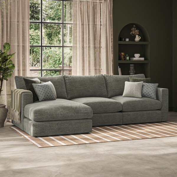 Olive Green Fabric Sofas - 3 Seater Left Hand Chaise Sofa - Malvern Range - Oak Furnitureland