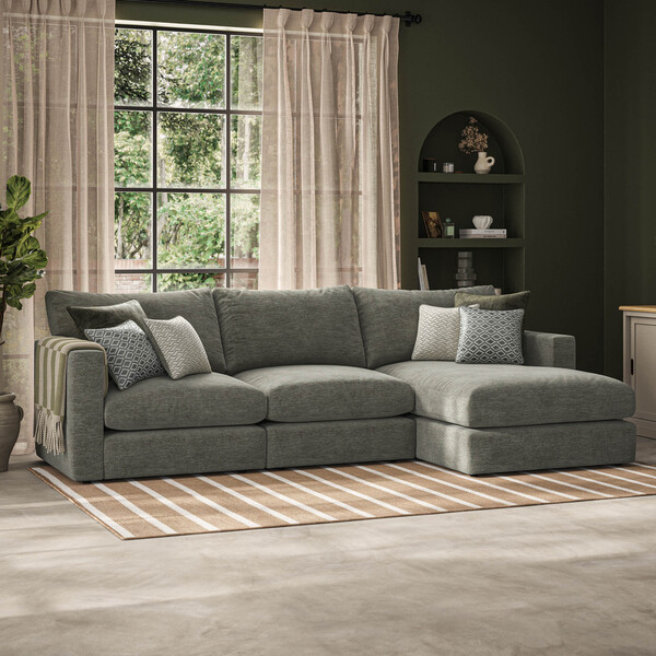 Olive Green Fabric Sofas - 3 Seater Right Hand Chaise Sofa - Malvern Range - Oak Furnitureland