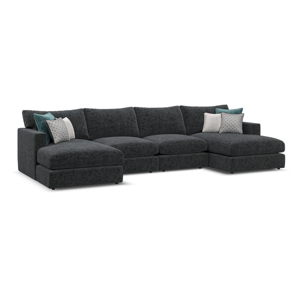 Charcoal Fabric Sofas - 4 Seat Double Chaise End Sofa - Malvern Range - Oak Furnitureland