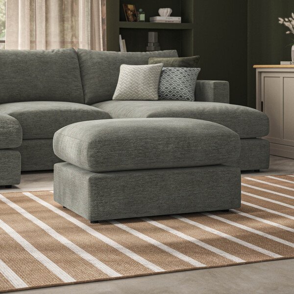 Olive Green Fabric Sofas - Small Fender Footstool - Malvern Range - Oak Furnitureland