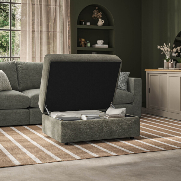 Olive Green Fabric Sofas - Storage Footstool  - Malvern Range - Oak Furnitureland
