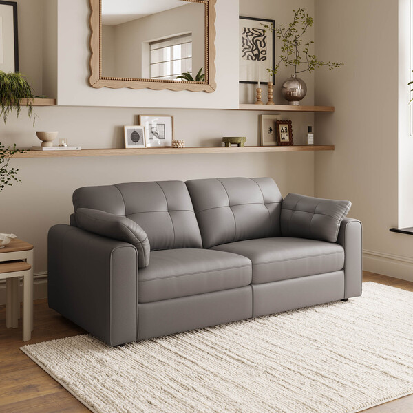 Elephant Grey Leather Sofas - Modular 2 Seat Sofa - Marley Range - Oak Furnitureland
