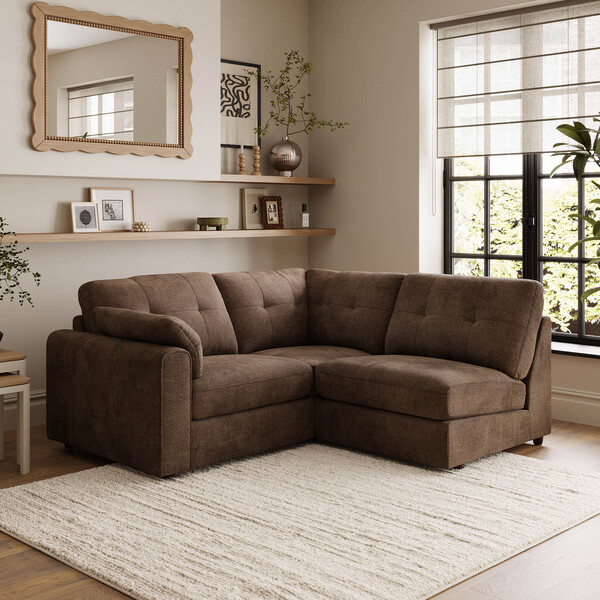 Chocolate Fabric Sofas - Modular 3 Seat Left Hand Corner Sofa - Marley Range - Oak Furnitureland