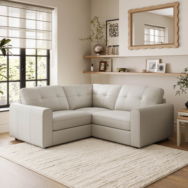 Bone China Leather Sofas - Modular 3 Seat Corner Sofa - Marley Range - Oak Furnitureland