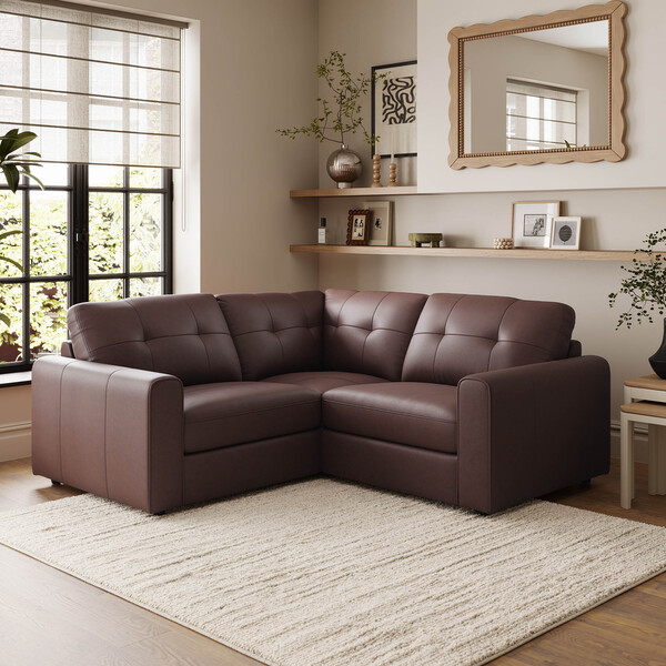 Chestnut Leather Sofas - Modular 3 Seat Corner Sofa - Marley Range - Oak Furnitureland