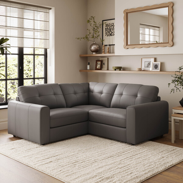 Elephant Grey Leather Sofas - Modular 3 Seat Corner Sofa - Marley Range - Oak Furnitureland