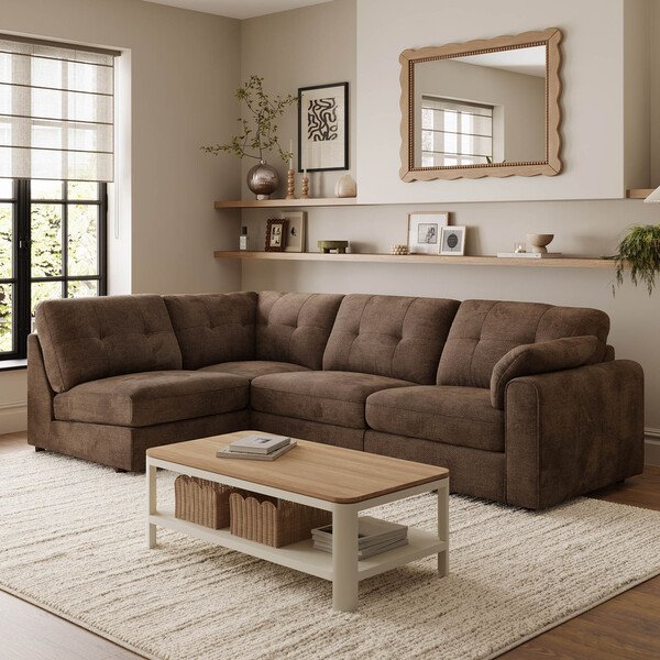 Chocolate Fabric Sofas - Modular 4 Seat Left Hand Corner Sofa - Marley Range - Oak Furnitureland