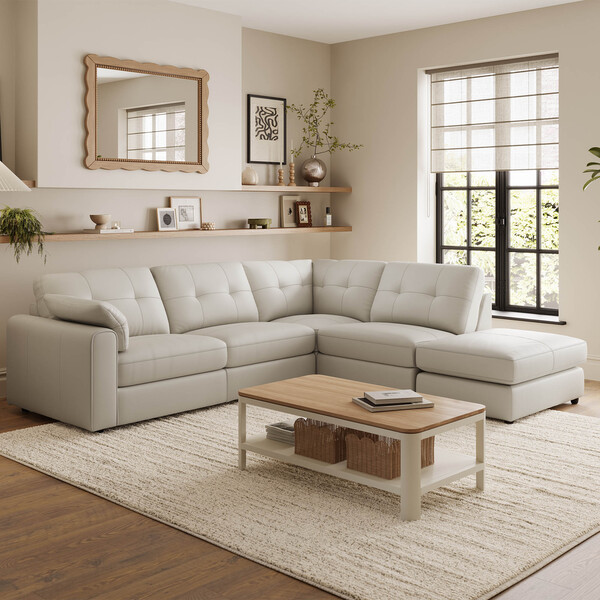 Bone China Leather Sofas - Modular 4 Seat Left Hand Open End Corner - Marley Range - Oak Furnitureland