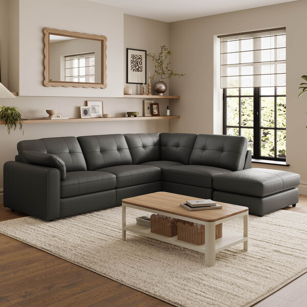 Storm Leather Sofas - Modular 4 Seat Left Hand Open End Corner - Marley Range - Oak Furnitureland