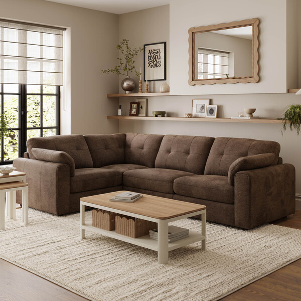 Chocolate Fabric Sofas - Modular 4 Seat Corner Sofa - Marley Range - Oak Furnitureland