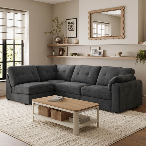 Charcoal Fabric Sofas - Modular 4 Seat Right Hand Corner Sofa - Marley Range - Oak Furnitureland