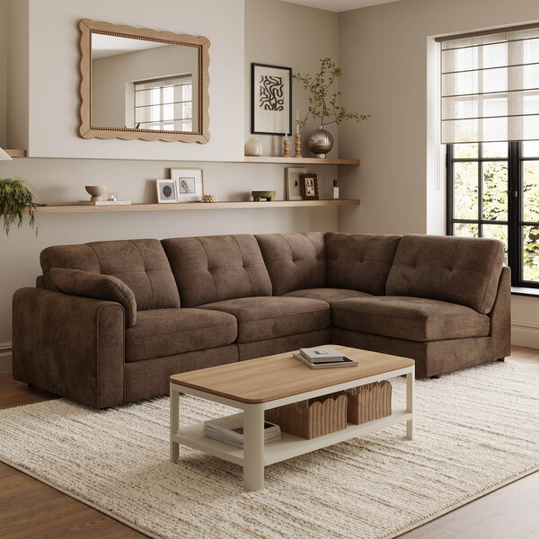 Chocolate Fabric Sofas - Modular 4 Seat Right Hand Corner Sofa - Marley Range - Oak Furnitureland
