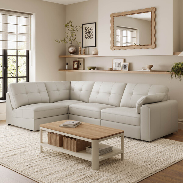 Bone China Leather Sofas - Modular 4 Seat Right Hand Corner Sofa - Marley Range - Oak Furnitureland