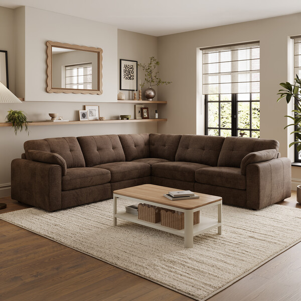 Chocolate Fabric Sofas - Modular 5 Seat Corner Sofa - Marley Range - Oak Furnitureland