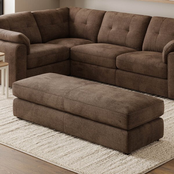 Chocolate Fabric Sofas - Large Fender Footstool - Marley Range - Oak Furnitureland