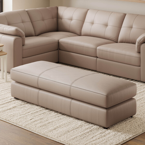 Mushroom Leather Sofas - Large Fender Footstool - Marley Range - Oak Furnitureland