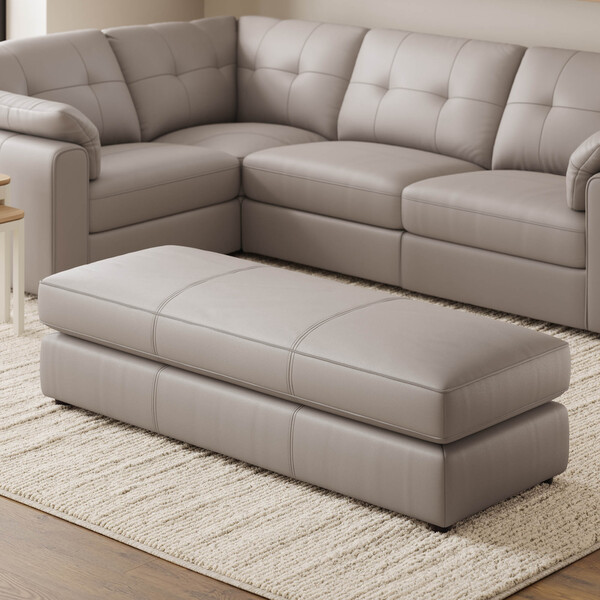 Oyster Leather Sofas - Large Fender Footstool - Marley Range - Oak Furnitureland