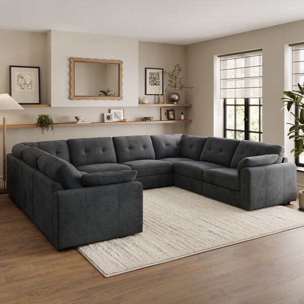 Charcoal Fabric Sofas - Modular 8 Seater U-Shape Sofa - Marley Range - Oak Furnitureland