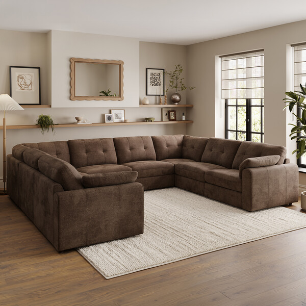 Chocolate Fabric Sofas - Modular 8 Seater U-Shape Sofa - Marley Range - Oak Furnitureland