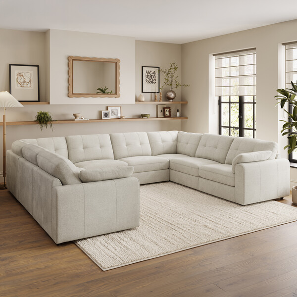 Ivory Fabric Sofas - Modular 8 Seater U-Shape Sofa - Marley Range - Oak Furnitureland