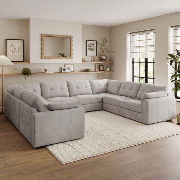 Stone Fabric Sofas - Modular 8 Seater U-Shape Sofa - Marley Range - Oak Furnitureland