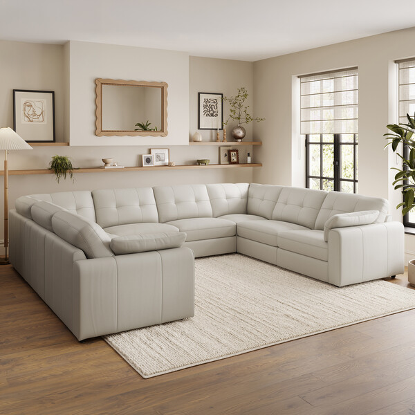 Bone China Leather Sofas - Modular 8 Seater U-Shape Sofa - Marley Range - Oak Furnitureland