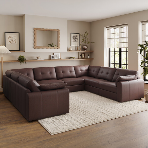 Chestnut Leather Sofas - Modular 8 Seater U-Shape Sofa - Marley Range - Oak Furnitureland