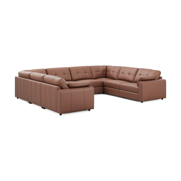 Mocha Mouse Leather Sofas - Modular 8 Seater U-Shape Sofa - Marley Range - Oak Furnitureland