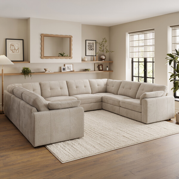 Oyster Leather Sofas - Modular 8 Seater U-Shape Sofa - Marley Range - Oak Furnitureland