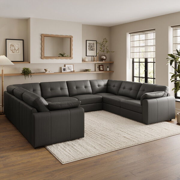 Storm Leather Sofas - Modular 8 Seater U-Shape Sofa - Marley Range - Oak Furnitureland