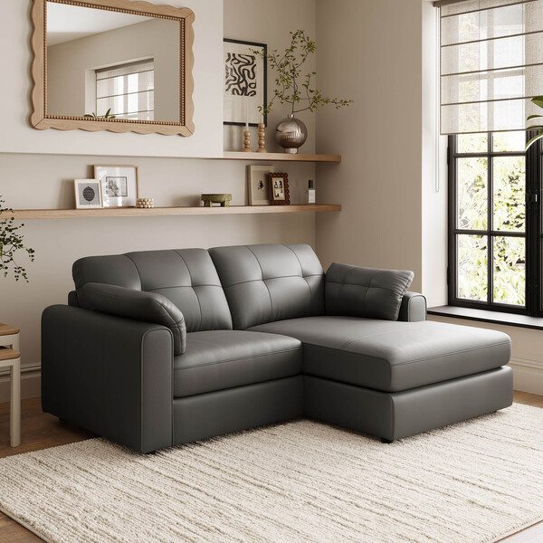Storm Leather Sofas - 2 Seater Right Hand Compact Chaise Sofa - Marley Range - Oak Furnitureland