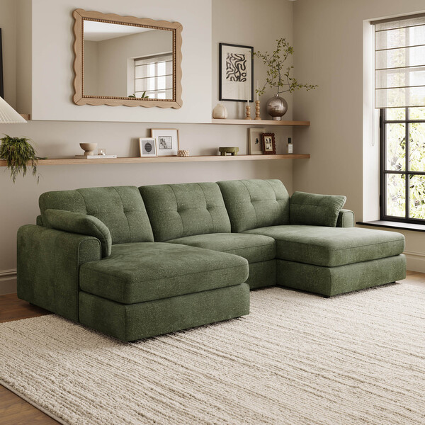 Pine Fabric Sofas - 3 Seat Double Chaise End Sofa - Marley Range - Oak Furnitureland