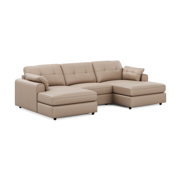 Mushroom Leather Sofas - 3 Seat Double Chaise End Sofa - Marley Range - Oak Furnitureland