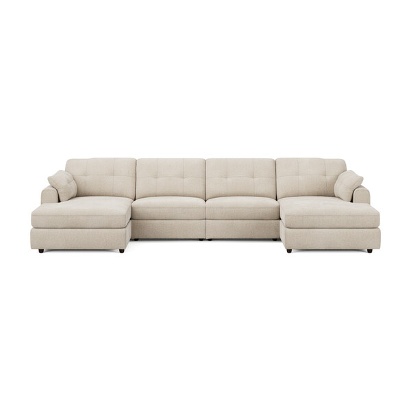 Natural Fabric Sofas - 4 Seat Double Chaise End Sofa - Marley Range - Oak Furnitureland