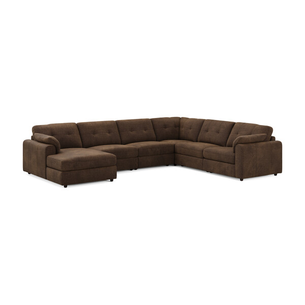 Chocolate Fabric Sofas - 6 Seater Left Hand Corner Sofa with Chaise - Marley Range - Oak Furnitureland