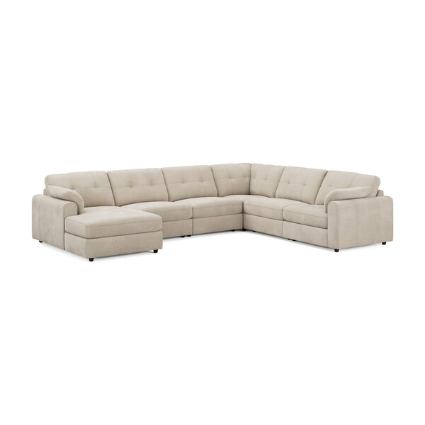 Natural Fabric Sofas - 6 Seater Left Hand Corner Sofa with Chaise - Marley Range - Oak Furnitureland