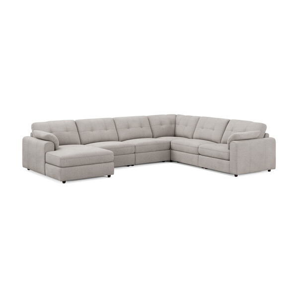 Stone Fabric Sofas - 6 Seater Left Hand Corner Sofa with Chaise - Marley Range - Oak Furnitureland